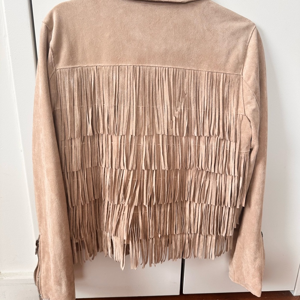Blank NYC Beige Fringed Leather Jacket